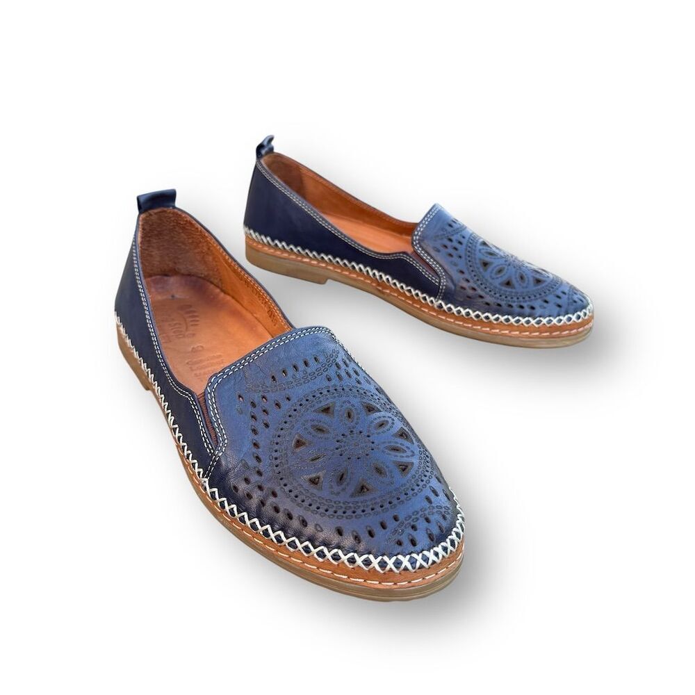 Spring Step Blue Loafers with Cutout Design